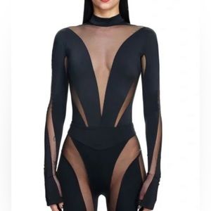 NWT Mugler H&M Black Mesh-Paneled Bodysuit Size 36